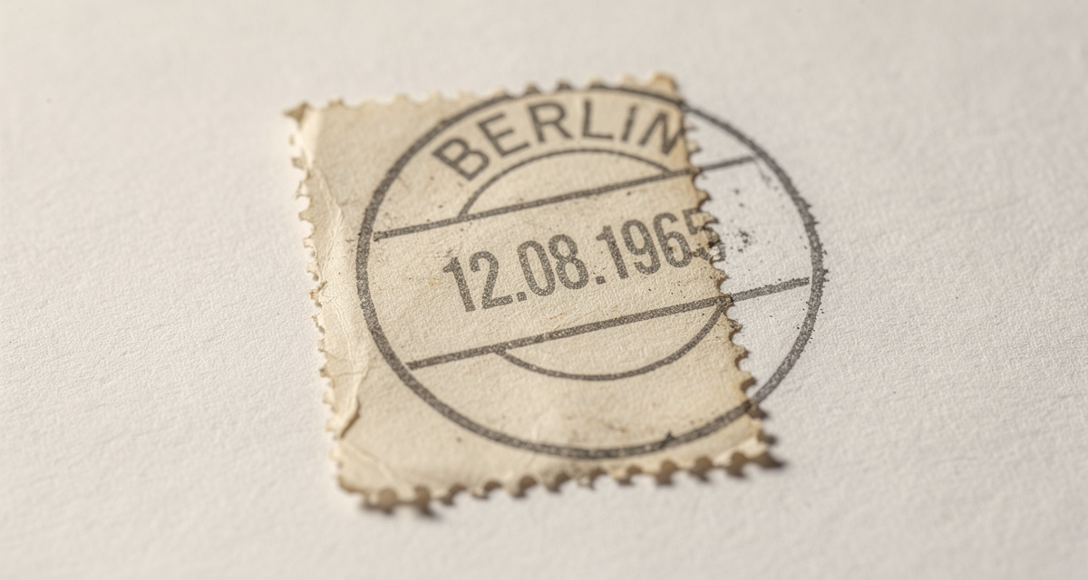 Ersttagsstempel auf Briefmarke mit Sammlerkatalog und Pinzette
