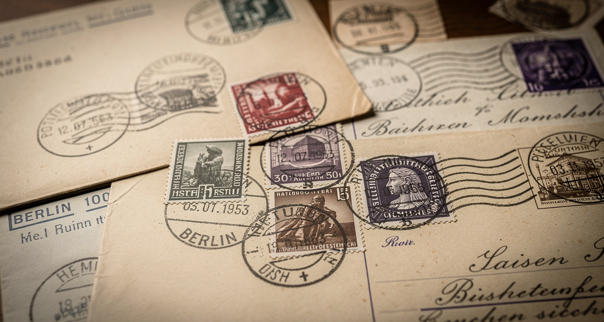 Briefmarken Stempel Nahaufnahme historischer Rundstempel auf Briefmarke