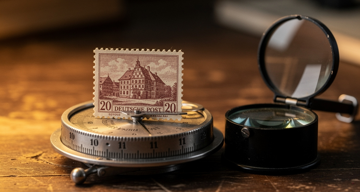 Briefmarken Zaehnung messen mit Zaehnungsschluessel Odometer