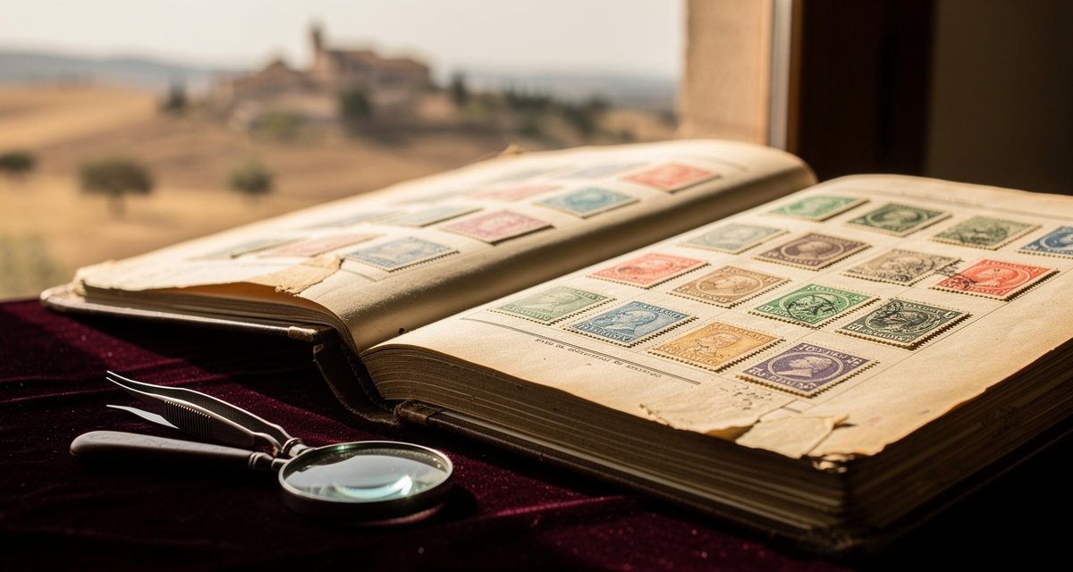Spanien Briefmarken Album mit Pinzette und Lupe