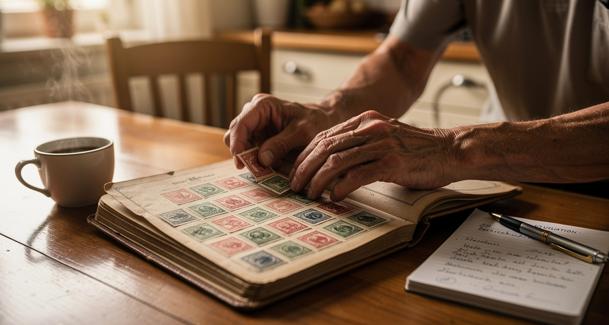 Briefmarkensammlung verkaufen - Album mit deutschen Briefmarken auf einem Tisch