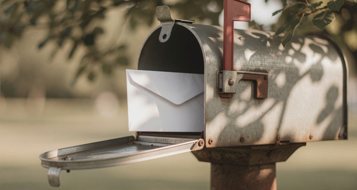 Leerer Briefkasten mit Briefumschlag - Brief nicht angekommen