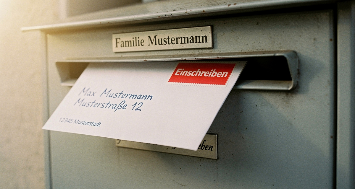 Einwurfeinschreiben wird in Briefkasten eingeworfen