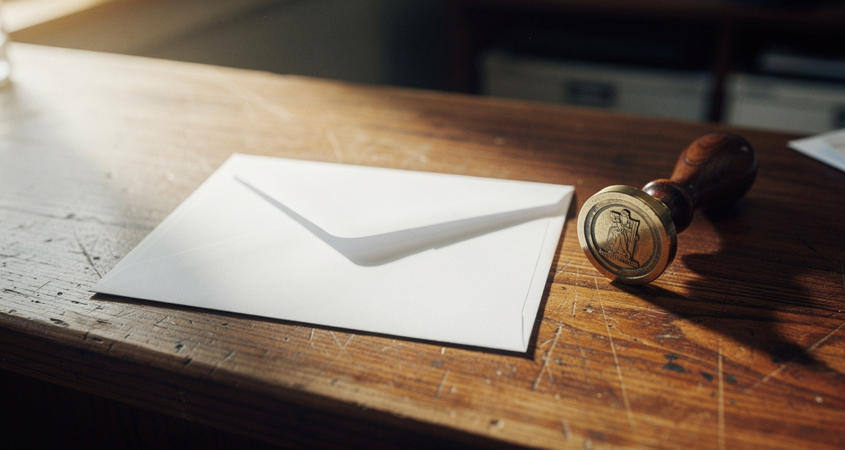 Expressbrief auf Holztisch mit Siegel und Stempel