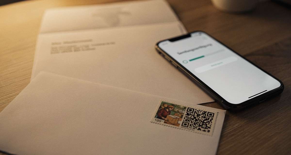 Brief und Smartphone mit Sendungsverfolgung auf einem Schreibtisch