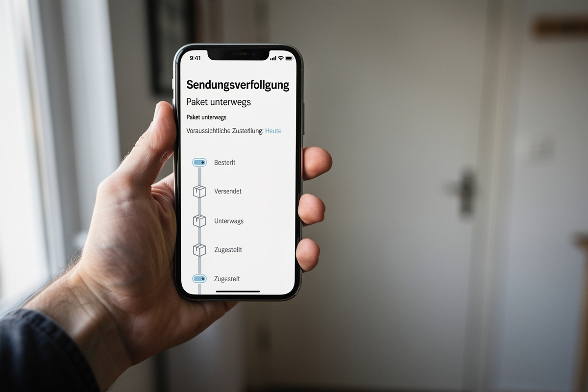 Smartphone-Ansicht einer Paketverfolgungsseite