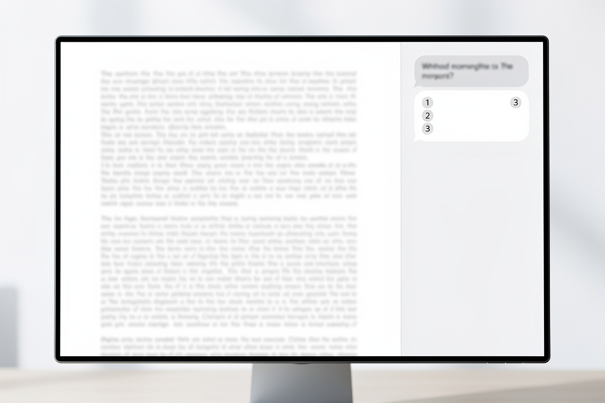 Computerbildschirm mit geöffnetem Auktionskatalog-PDF links und Chatfenster mit nummerierten Quellenangaben rechts