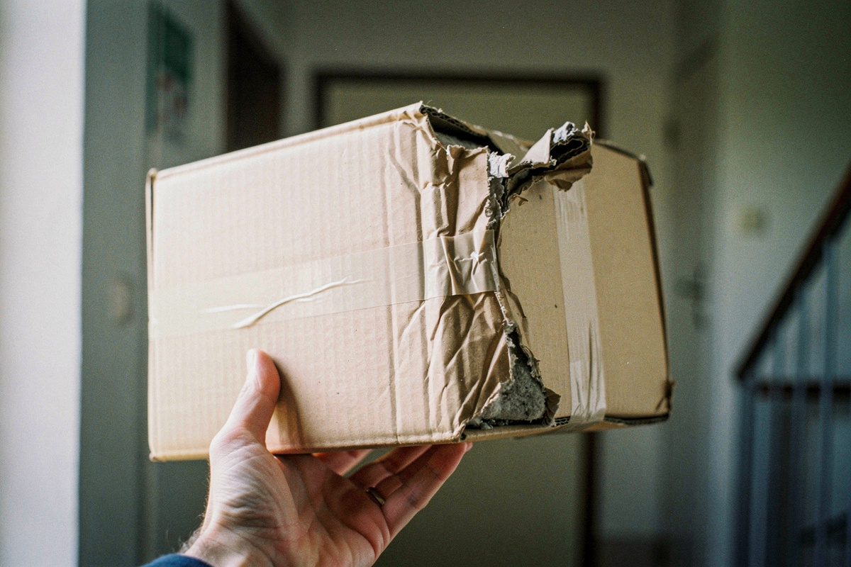 Beschädigtes Paket mit Schaden am Karton