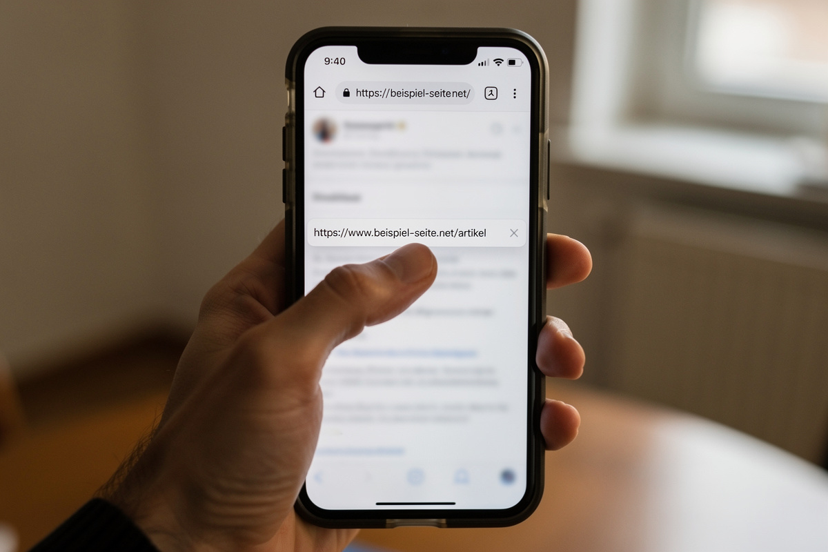 Smartphone-Display mit verdächtigem Link einer gefälschten DHL-SMS