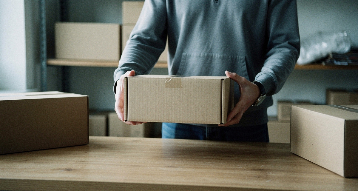 Paket auf einem Schreibtisch vor der Rücksendung