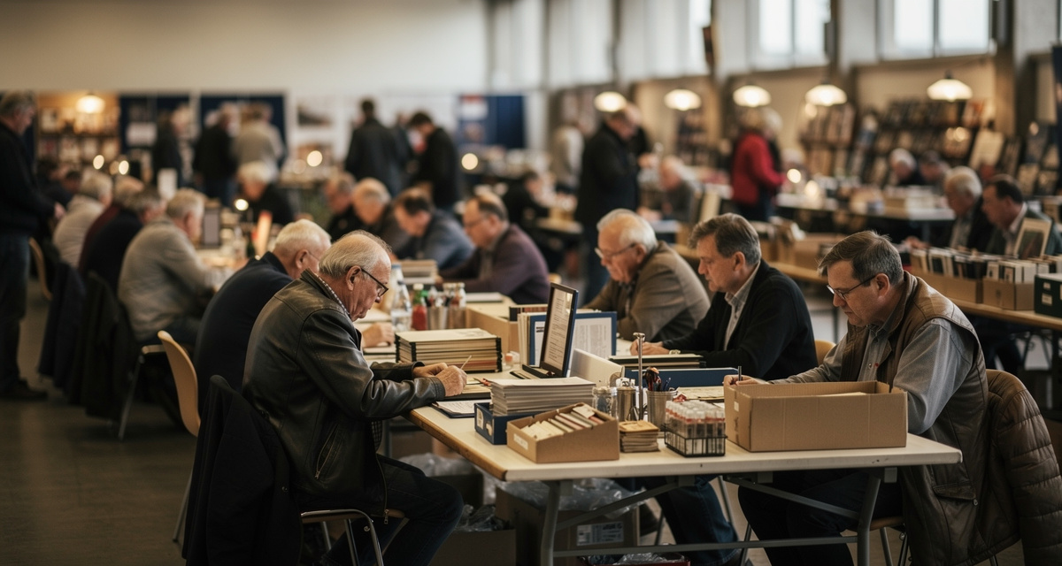 Briefmarkenmesse Essen: Blick in die Handelshalle mit Sammler- und Händlerständen